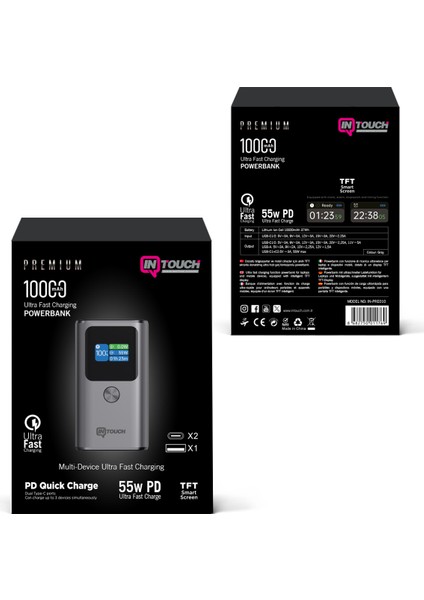 Ultra Hızlı Şarj 130W Tft Ekranlı Laptop ve Tablet Şarj Edebilen Powerbank Premium Serisi