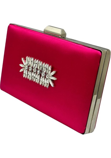 Fuşya Renk Saten Gümüş Kasalı Gümüş Taşlı Abiye Çanta Gece Çantası Düğün Nişan Portföy fiyatları
