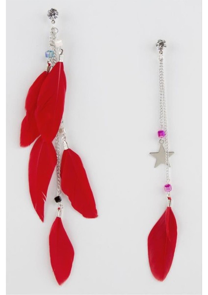 shop Yıldız Kristal Tüylü Küpe-Kırmızı