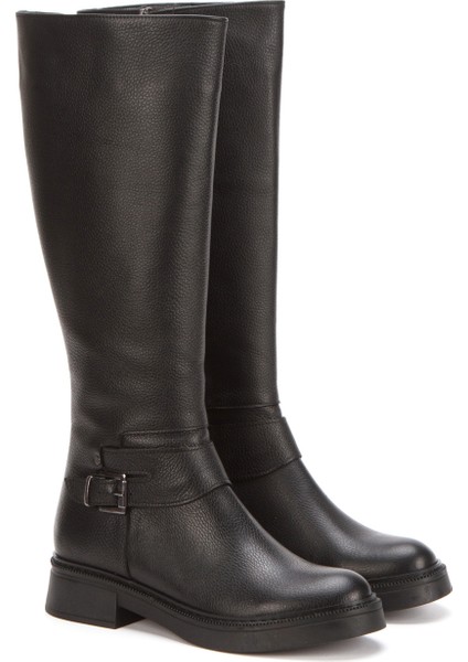 Siyah Hakiki Deri Çizme Fermuarlı Kadın Çizme Uzun Tırtıklı Taban Tokalı Uzun Deri Çizme fırsatları