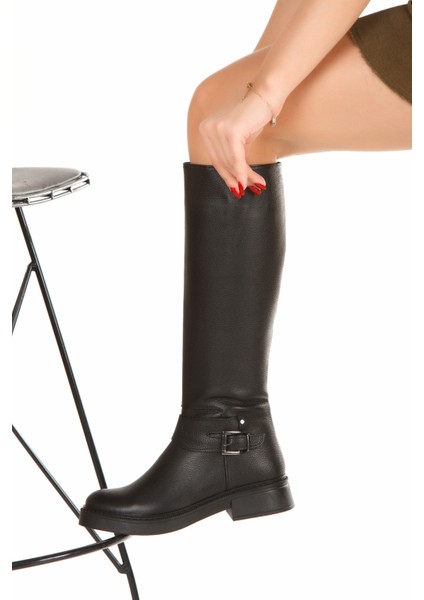 Siyah Hakiki Deri Çizme Fermuarlı Kadın Çizme Uzun Tırtıklı Taban Tokalı Uzun Deri Çizme fiyatları