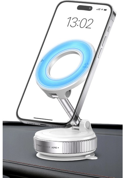 Magnetpro 360° Ayarlanabilir Vakumlu Mıknatıslı Magsafe Araç Içi ve Masa Üstü Telefon Tutucu Beyaz