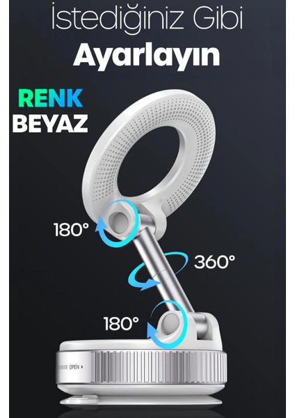 Magnetpro 360° Ayarlanabilir Vakumlu Mıknatıslı Magsafe Araç Içi ve Masa Üstü Telefon Tutucu Beyaz fiyatları