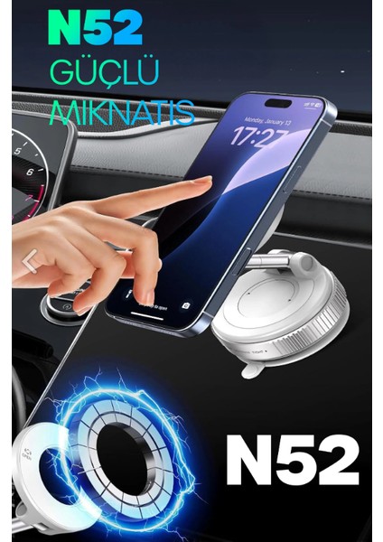 Magnetpro 360° Ayarlanabilir Vakumlu Mıknatıslı Magsafe Araç Içi ve Masa Üstü Telefon Tutucu Beyaz fırsatları