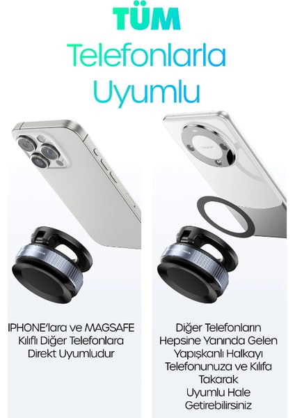 Magnetpro 360° Ayarlanabilir Vakumlu Mıknatıslı Magsafe Araç Içi ve Masa Üstü Telefon Tutucu Beyaz