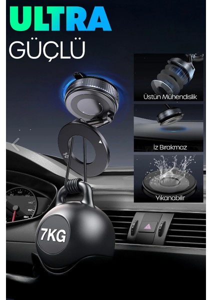 Magnetpro 360° Ayarlanabilir Vakumlu Mıknatıslı Magsafe Araç Içi ve Masa Üstü Telefon Tutucu Beyaz