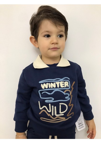 Erkek Çocuk Sweatshirt Eşofman Takımı Erkek Çocuk Alt Üst Takım Çocuk Alt Üst Giyim Lacivert Çocuk Eşofman Takımı