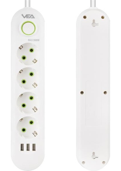 VA-21560 4'lü 3 Usb'li 1.5 Metre Akım Korumalı Priz Beyaz fiyatları