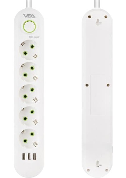 VA-21562 5'li 3 Usb'li 1.5 Metre Akım Korumalı Priz Beyaz fiyatları