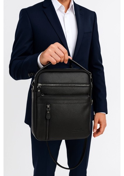 El Çantası Hakiki Deri 11” Inç Tablet ve Büyük Kapasiteli Çok Bölmeli Business Tasarım, Iş ve Seyahat Aksesuarı