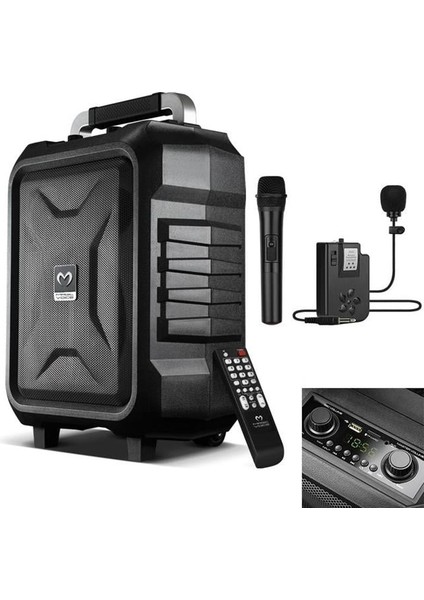 MV-2015 Usb-Sd-Bt 1 El + 1 Yaka Mikrofonlu 300W Taşınabilir Şarjlı Hoparlör Anfi fiyatları