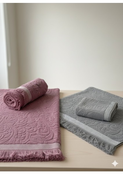 Orkidem Banyo Havlusu - Saç Havlusu Dörtlü Set 100X150 50x90 Antrasit Pembe Takım