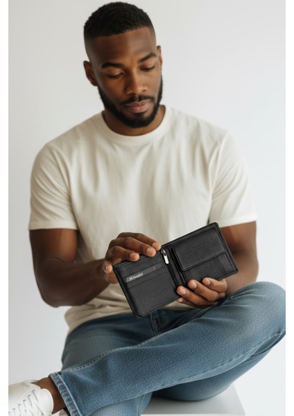 2903 1.Sınıf İşçilik Lüks Hakiki Gerçek Deri Kurumsal Hediye Fermuarlı Gizli Gözlü Sevgiliye Hediye Bozuk Para Cepli Altın Takı Koyma Gözlü Siyah Renk Gerçek Arsel Deri Erkek Cüzdan