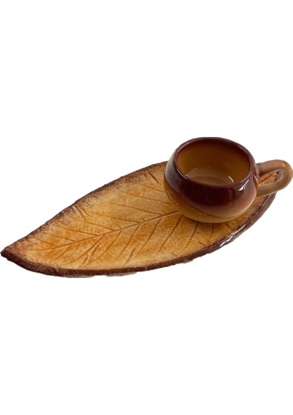 Tabafix El Yapımı Dekoratif Ceviz Yaprağı Desenli Sonbahar Renkli Fincan Takımı fiyatları