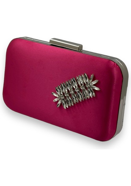 Fuşya Renk Saten Gümüş Kasalı Gümüş Taşlı Abiye Çanta Gece Çantası Düğün Nişan Portföy fiyatları