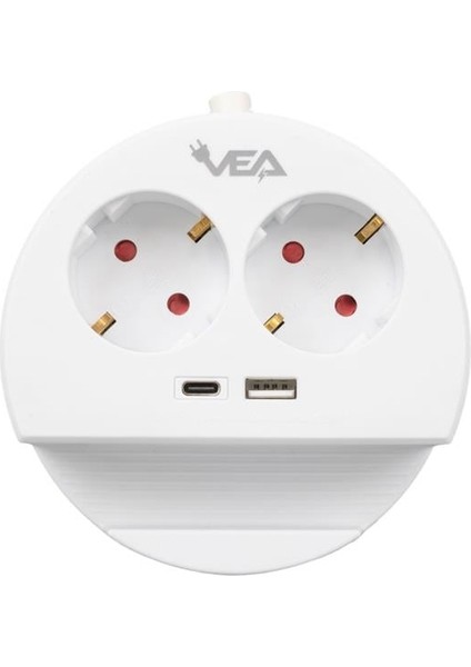 Ve- G1102C 2'li Usb+ Type-C Girişli Anahtarlı 1.5 Metre Grup Priz