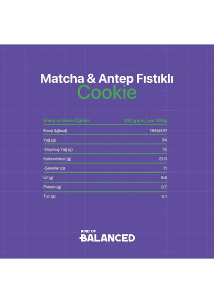 Glütensiz Matcha & Antep Fıstıklı Cookie 60 gr fiyatları