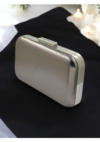 Antrasit Gri Platin Kırışık Cilt Deri Metalik Renk Zincir Askılı Abiye Çanta Düğün Nişan Mezuniyet