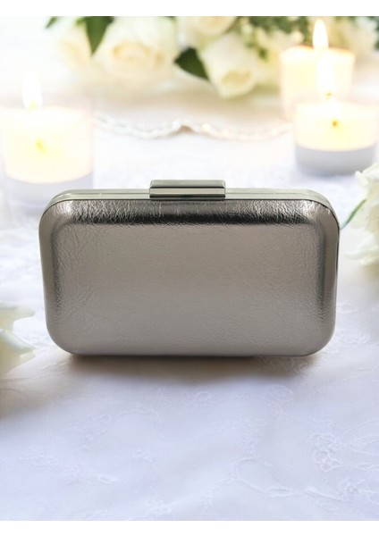 Antrasit Gri Platin Kırışık Cilt Deri Metalik Renk Zincir Askılı Abiye Çanta Düğün Nişan Mezuniyet fiyatları