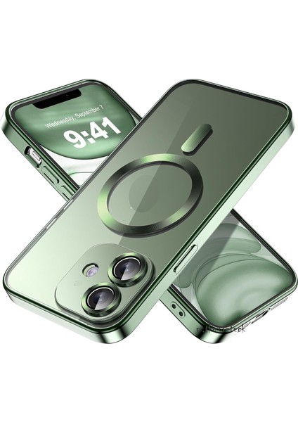 Samsung Galaxy A07 Kılıf Magsafe Wirelles Şarj Destekli Parlak Renkli Kenarlı Arkası Şeffaf Silikon Tam Kamera Lens Korumalı