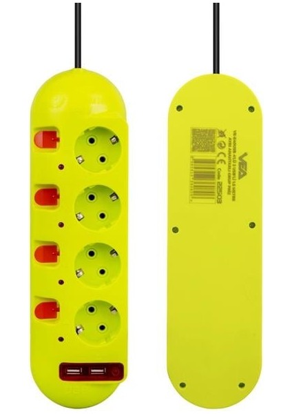 VE-E40USB 4'lü 2 Usb'li 1.5 Metre Ayrı Anahtarlı Grup Priz