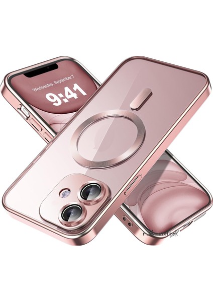 Samsung Galaxy A07 Kılıf Magsafe Wirelles Şarj Destekli Parlak Renkli Kenarlı Arkası Şeffaf Silikon Tam Kamera Lens Korumalı