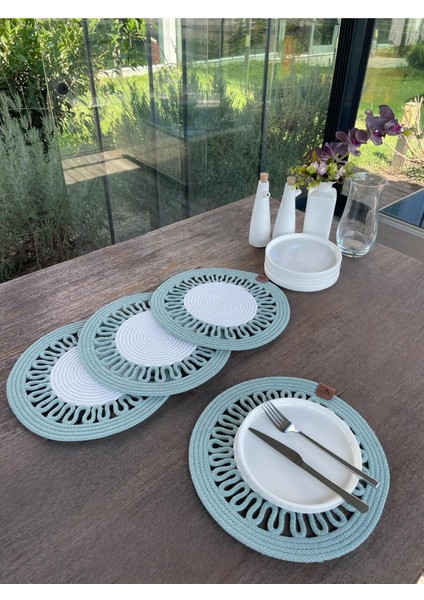 4 Kişilik Yuvarlak Amerikan Servis Özel Tasarım Su Yeşili 33 x 33 cm modelleri