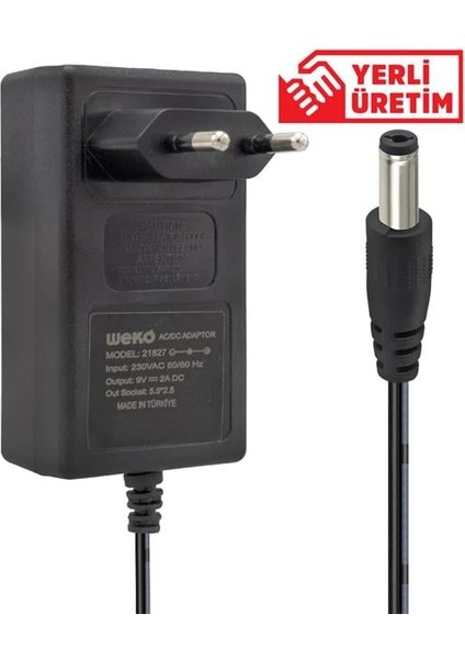 9 Volt 2 Amper Priz Tipi Plastik Kasa Adaptör 5.5*2.5 Uç