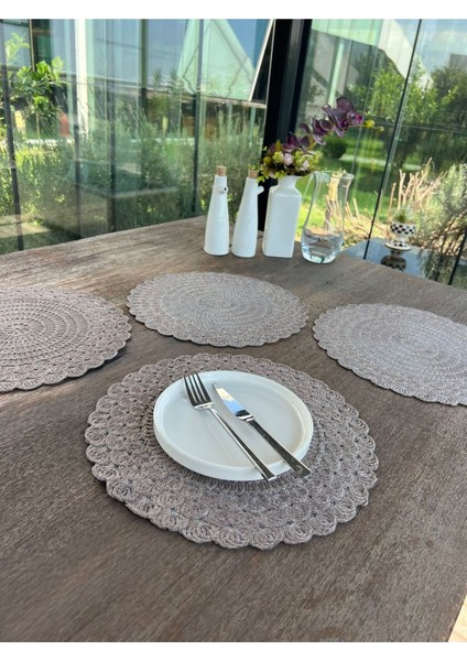 4'lü Dantel Amerikan Servis - Leke Tutmaz- Antrasit Gri 33 x 33 cm