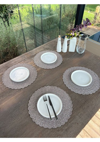 4'lü Dantel Amerikan Servis - Leke Tutmaz- Antrasit Gri 33 x 33 cm modelleri