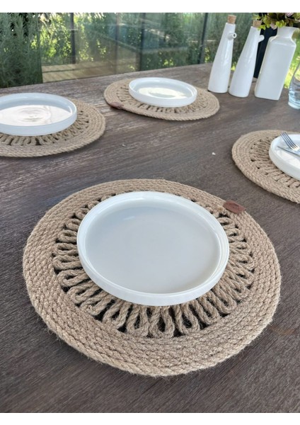 4 Kişilik Yuvarlak Amerikan Servis Özel Tasarım Jüt 33 x 33 cm