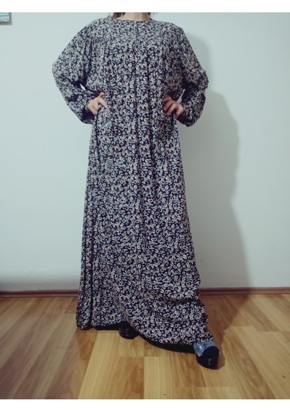 Robadan Uzun Kollu %100 Viskon Basma Çiçekli Anne Elbise, Namaz Elbisesi