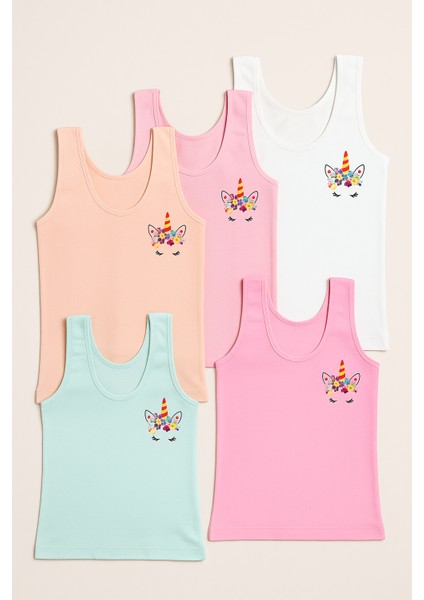 Kız Çocuk 5'li Unicorn Desenli Atlet