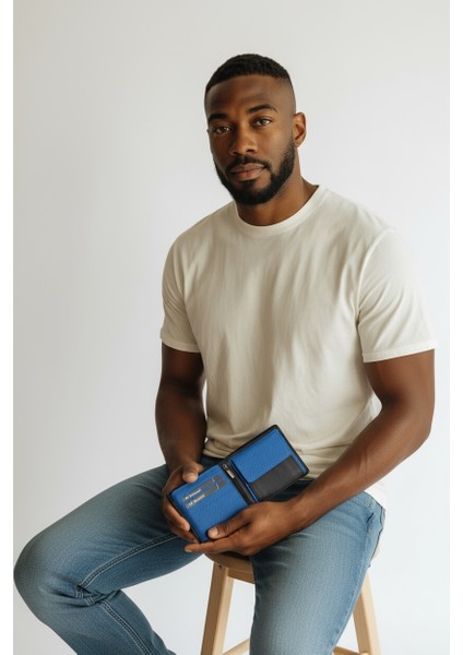 2903 1.Sınıf İşçilik Lüks Hakiki Gerçek Deri Kurumsal Hediye Fermuarlı Gizli Göz Lüks Astarlı Bozuk Para Gözlü Altın Takı Koyma Cepli Siyah Saks Mavi Renk Gerçek Arsel Deri Erkek Cüzdan