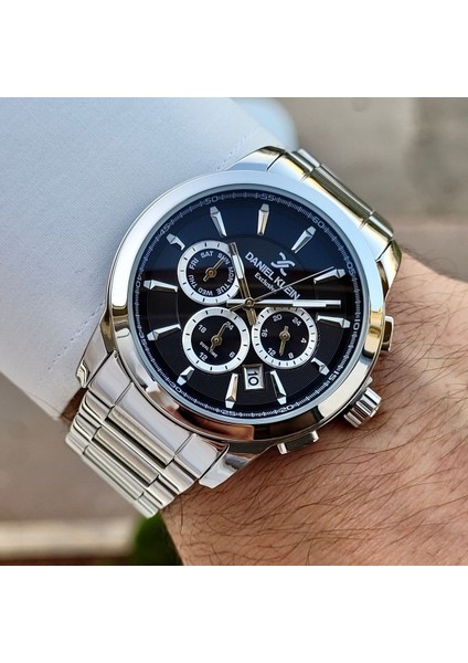 DKE.6.14031.2 Klasik Giyime Uygun Gümüş Siyah Yuvarlak Hafif Kibar Çelik Kordonlu Fonksiyonlu Erkek Kol Saati fiyatları