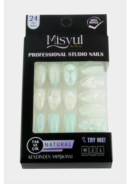 shop Misyul Taşlı Takma Tırnak 24 Adet-Turkuaz