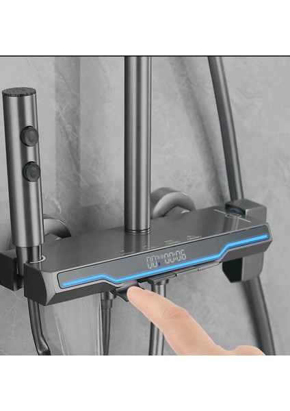 Dijital LED Göstergeli Piyano Tuşlu Termostatik Banyo Batarya Duş Sistemi Tepe Robot Duş Seti