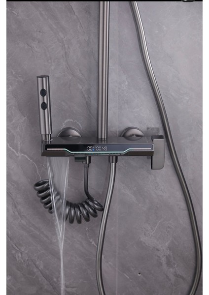 Dijital LED Göstergeli Piyano Tuşlu Termostatik Banyo Batarya Duş Sistemi Tepe Robot Duş Seti fiyatları