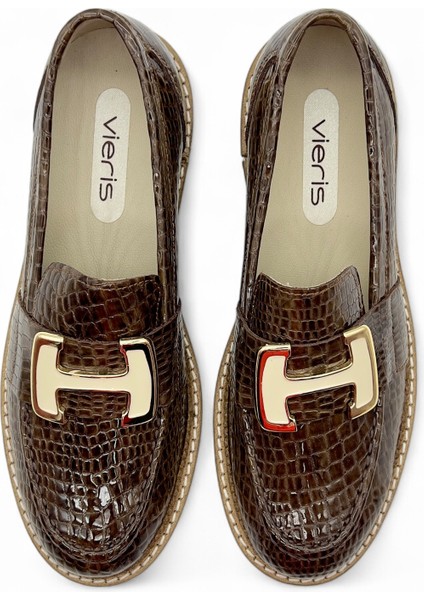 Harlow Kahve Kroko Toka Detaylı Hakiki Deri Maskülen Kadın Loafer indirimleri