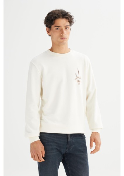 Erkek Baskılı Sweatshirt Ecru modelleri