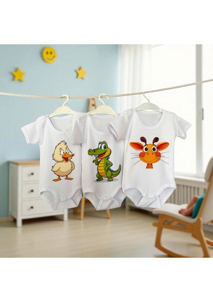 3'lü Baskılı %100 Pamuk Bebek Zıbın