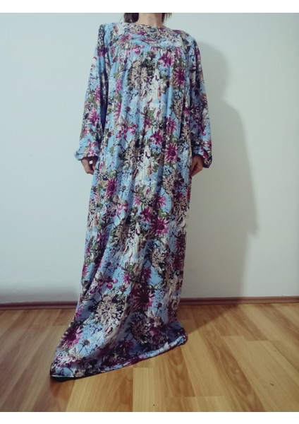 Robadan Uzun Kollu %100 Viskon Basma Çiçekli Anne Elbise, Namaz Elbisesi