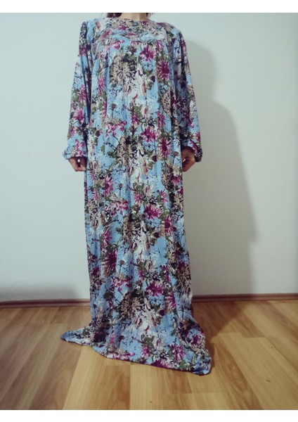 Robadan Uzun Kollu %100 Viskon Basma Çiçekli Anne Elbise, Namaz Elbisesi fiyatları