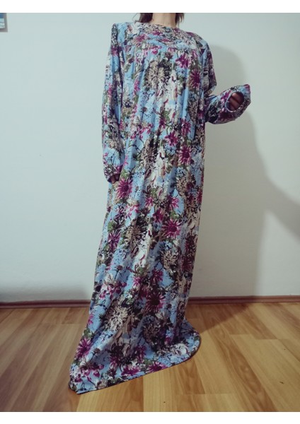 Robadan Uzun Kollu %100 Viskon Basma Çiçekli Anne Elbise, Namaz Elbisesi modelleri