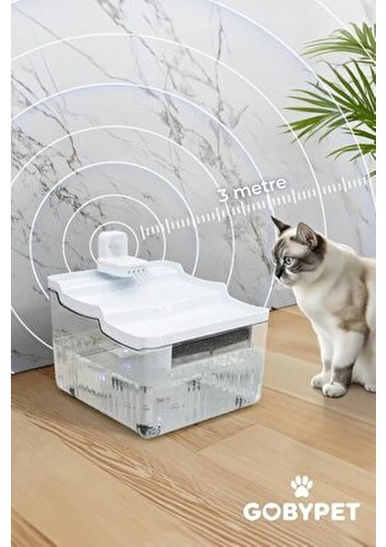 Hareket Sensörlü Sessiz Kedi Su Sebili, Sensörlü Kedi Su Pınarı, Kedi ve Köpek Su Sebili Beyaz modelleri