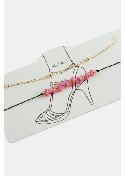 shop 2 Adet Kırık Doğaltaşlı Zincir Halhal-Pembe modelleri