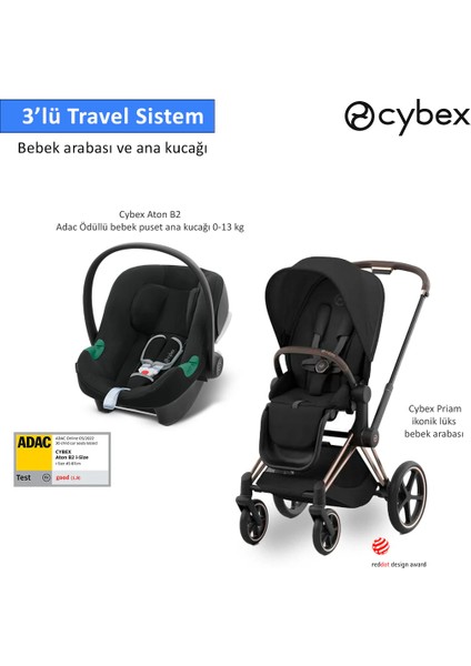 3 Lü Travel Sistem Indirimi Cybex Priam Rosegold + Cybex Aton B2 Isize + Priam Adaptör
