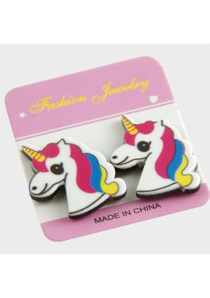 shop Unicorn Mıknatıslı Plastik Çocuk Küpesi-Beyaz