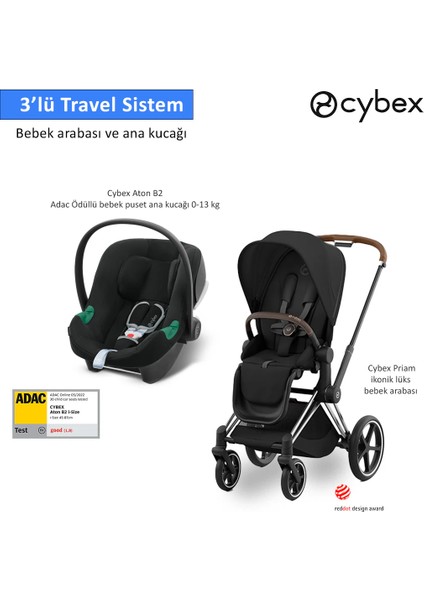 3 Lü Travel Sistem Indirimi Cybex Priam Chrome Brown + Cybex Aton B2 Isize + Priam Adaptör