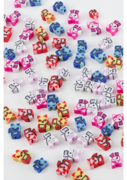 shop Kedi Desenli Fimo Boncuk 100 Adet-Renkli modelleri